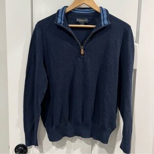 Brooks Brothers Sweater Quarter 1/4 Zip Men’s Pullover Cotton Silk Cashmere Navy